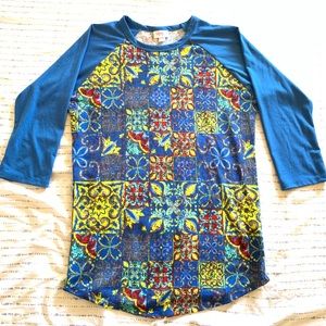 Lula Roe XS blue patterned blouse